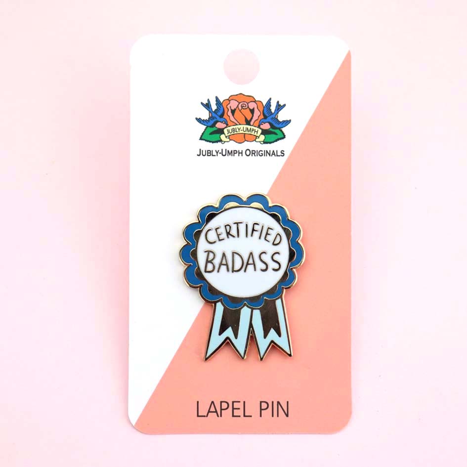 Card with Certified Badass Lapel Pin