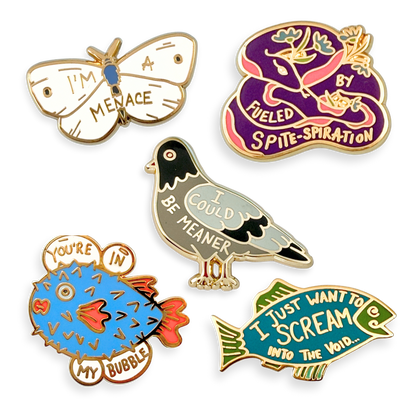 Snarky Creatures Lapel Pin Collection Bundle (4 x 5 designs)