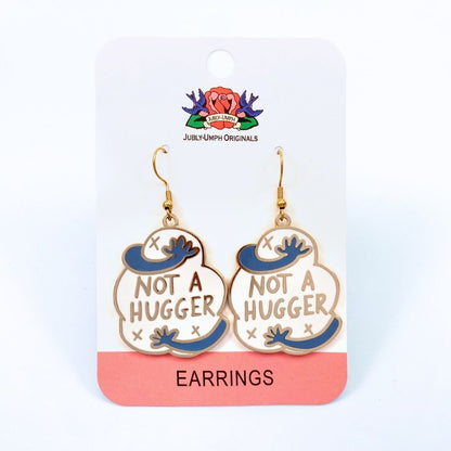 Not a hugger earrings on backing card