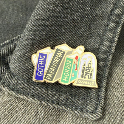 Gothic Paranormal Horror Book Stack Lapel Pin